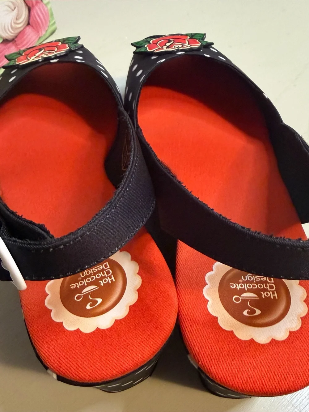 Hot Chocolate Design Rockabilly Rose Wedge Peep Toe Sandals Shoes Black Dot